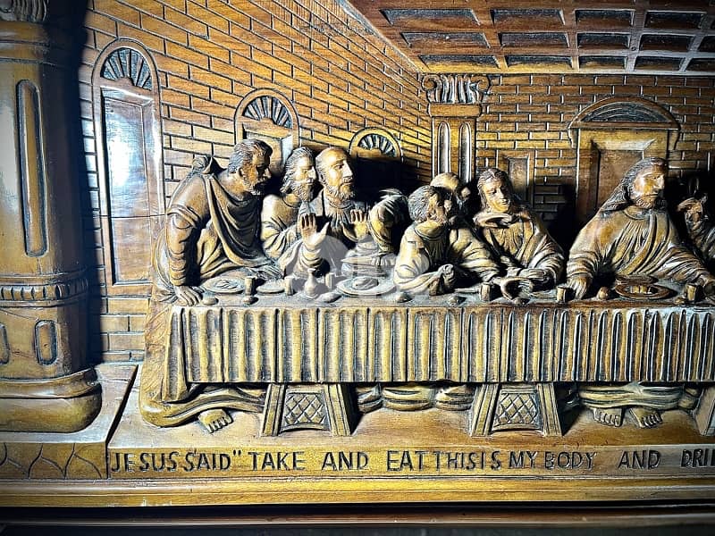 Hand-carved Last Supper wall panel - 1960s 2