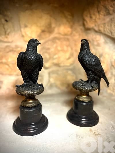 Pair of Black Bird Sculptures