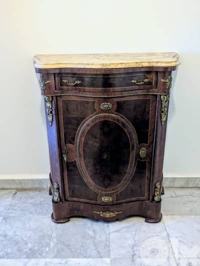Wooden console cabinet with marble top – very good condition