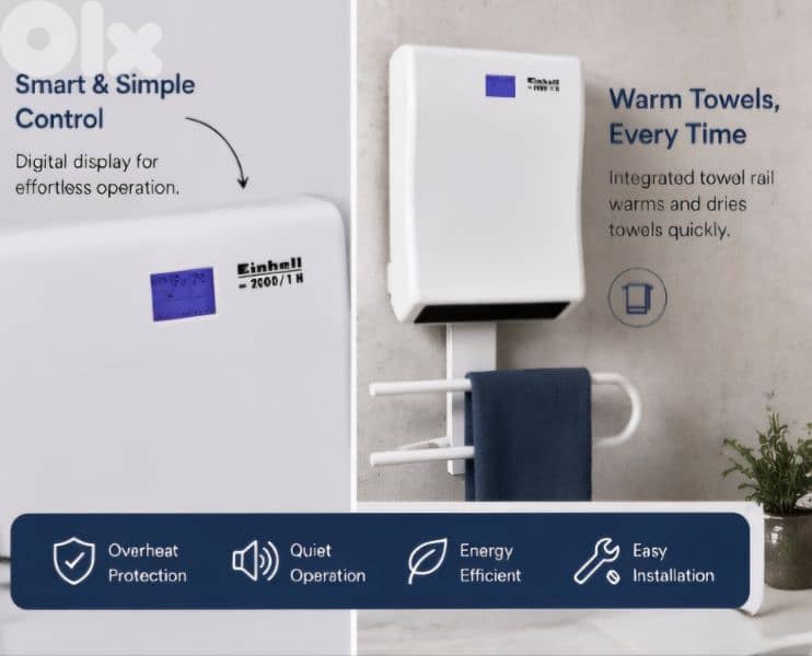 Einhell Bathtub Heater Adjustable Thermostat 3 Heating Modes 24H Timer 2