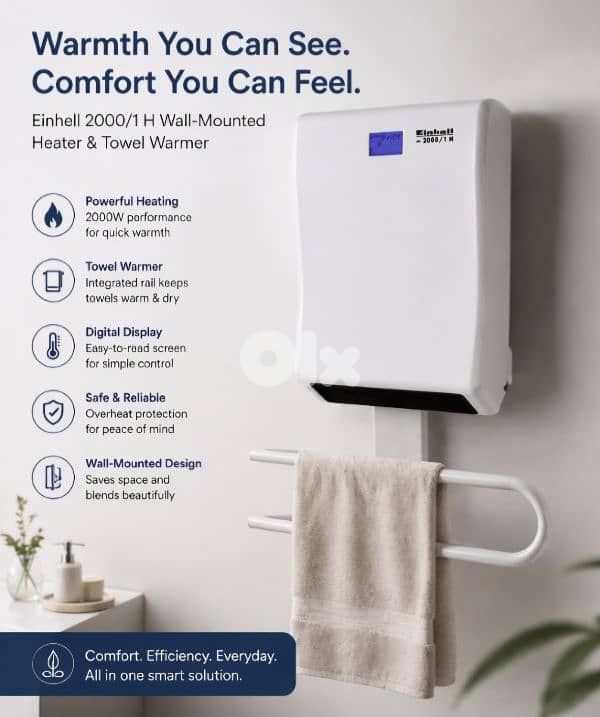 Einhell Bathtub Heater Adjustable Thermostat 3 Heating Modes 24H Timer 3