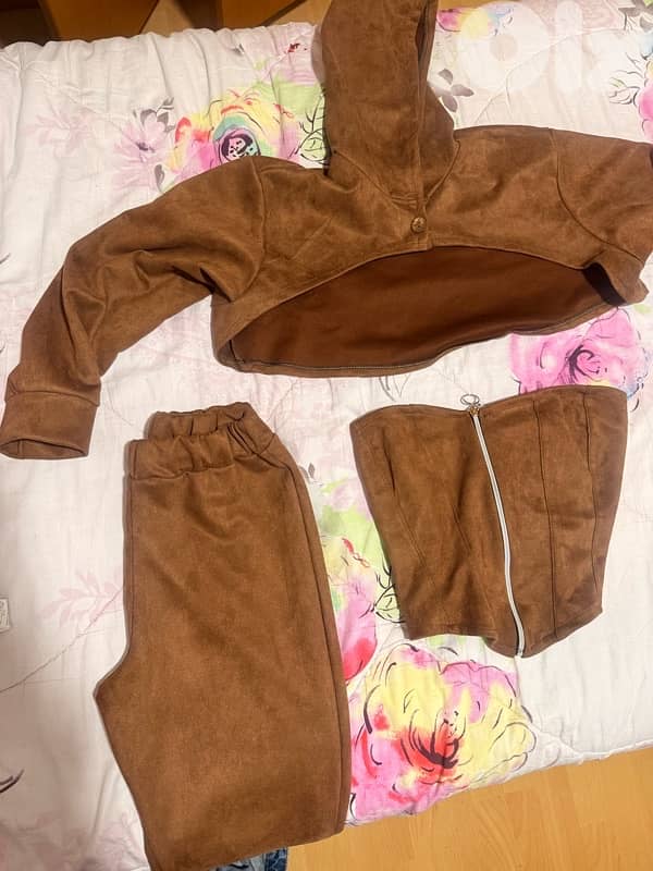 New Faux Suede Set (Corset + Hoodie + Pants) 1