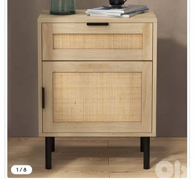 Costway Single Door Single Drawer Natural Rattan Nightstand Set of 2