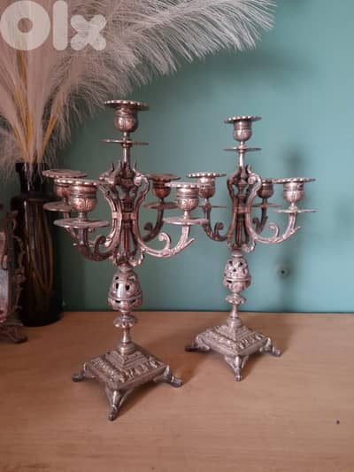 x2 vintage brass candelabra