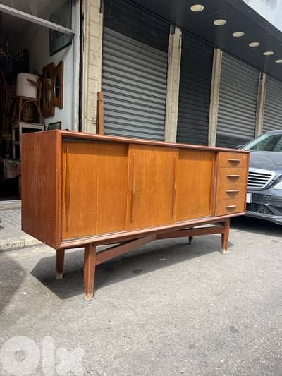 vintage danish teak sideboard with beautiful grain and warm mid centur