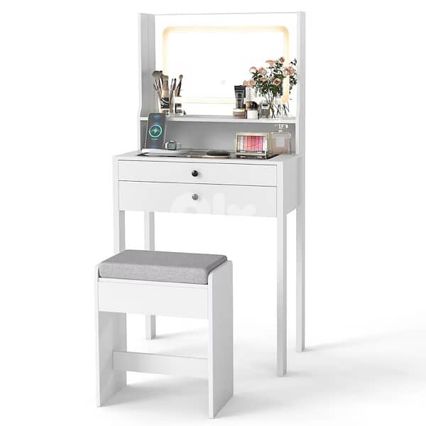 vanity dresser with Led light and built in power strip 1