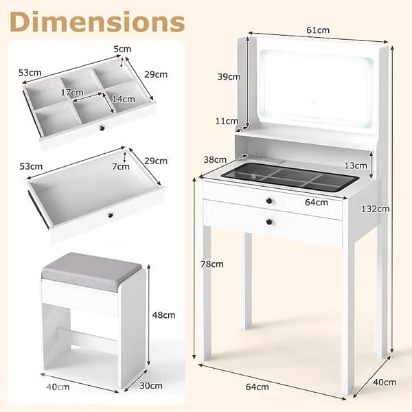 vanity dresser with Led light and built in power strip 2