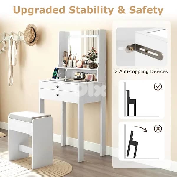 vanity dresser with Led light and built in power strip 3