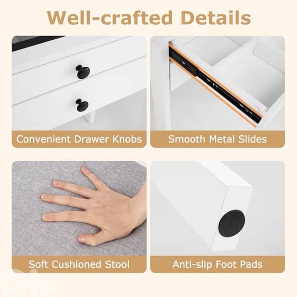 vanity dresser with Led light and built in power strip 4