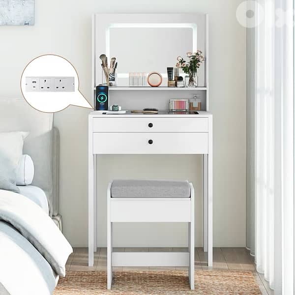 vanity dresser with Led light and built in power strip 8