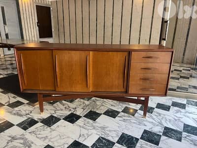 vintage danish teak sideboard with beautiful grain and warm