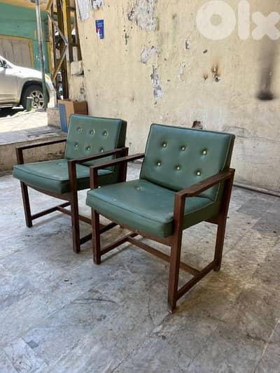 pair of vintage mid century modern leather office chair 1950's فوتاي