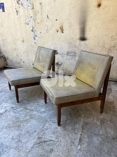 pair of vintage mid century modern leather office chair 1960's فوتاي