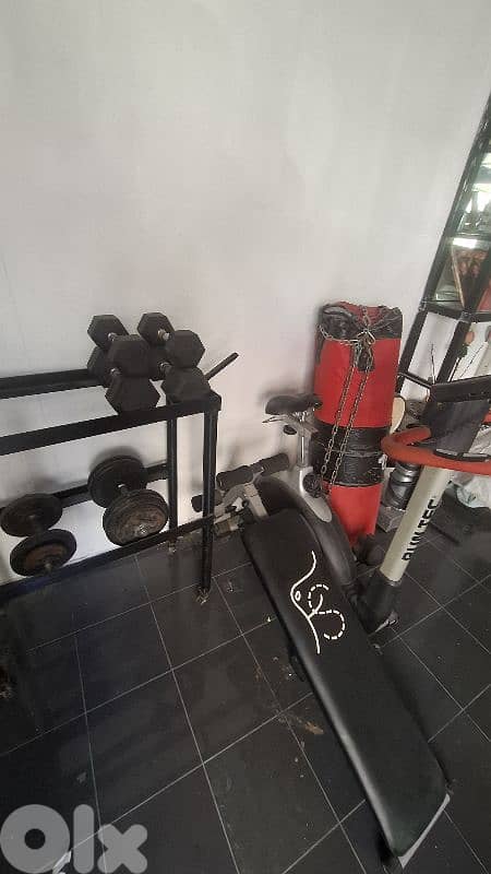 bench plus ajustable bench ,dumbells,and axes. . . 2