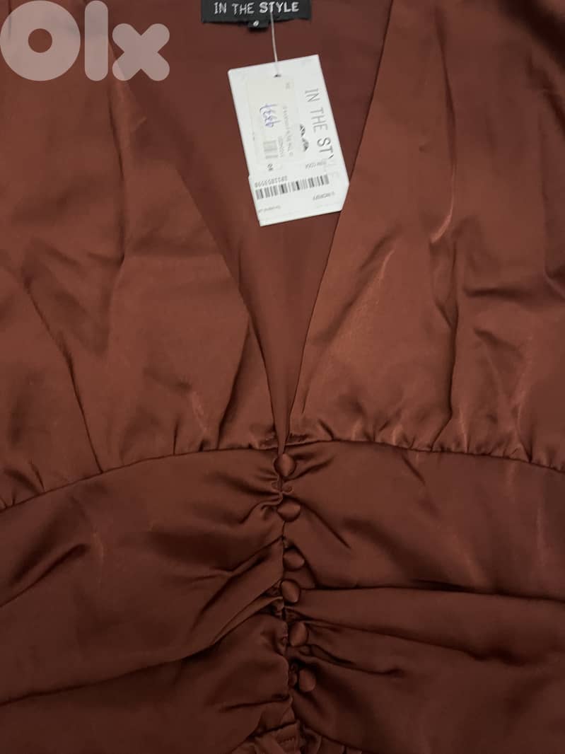 Rust Silky-Look Ruched Blouse 3