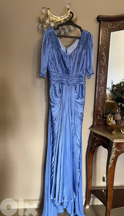 Blue Satin Evening Gown