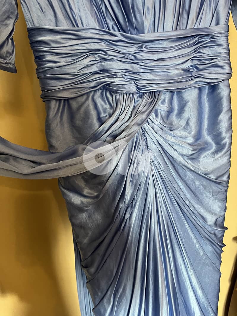 Blue Satin Evening Gown 2