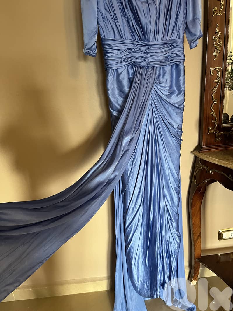 Blue Satin Evening Gown 3