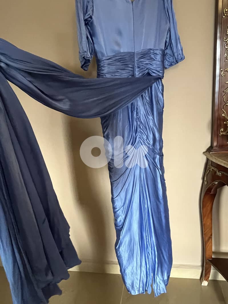 Blue Satin Evening Gown 4