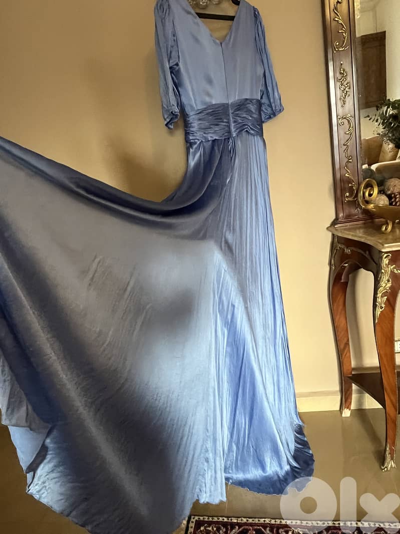 Blue Satin Evening Gown 5