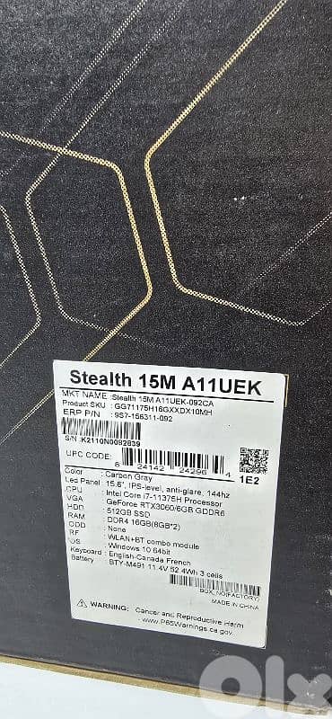 Gaming MSI Stealth cor i7.11th gen /RTX 3060 (6gb) 1