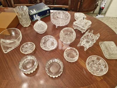 Assorted Bohemia Crystal decorations and glass