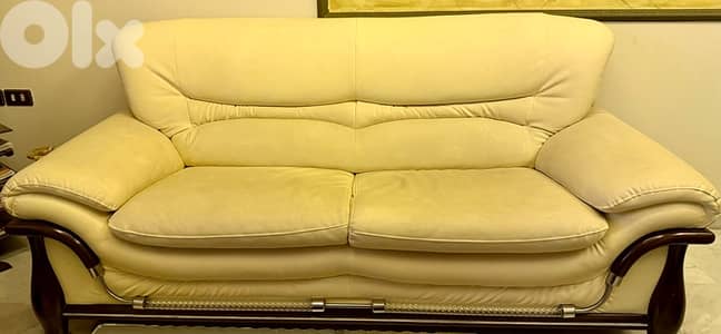 طقم كنبايات جلد بيج - Sofa set leather beige
