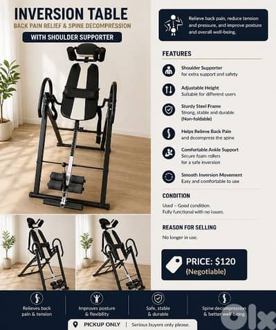 Inversion Table – Back Pain Relief Machine – Adjustable & Stable