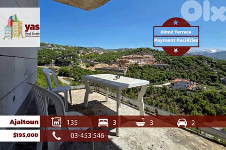 Ajaltoun 135m2 | 80m2 Terrace | Payment Facilities | Open View | TO