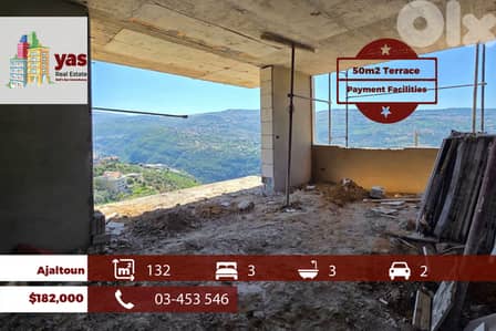 Ajaltoun 135m2 | 50m2 Terrace | Payment Facilities | Mountain View |TO