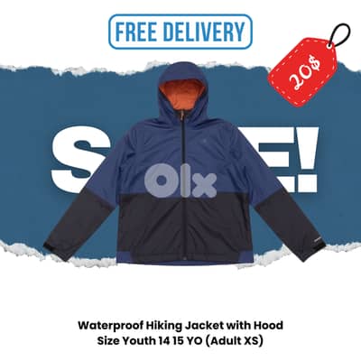 Waterproof Hiking Jacket with Hood Size Youth 14 15 YO (Adult XS)