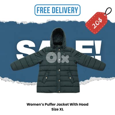 Women’s Puffer Jacket With Hood Size XL