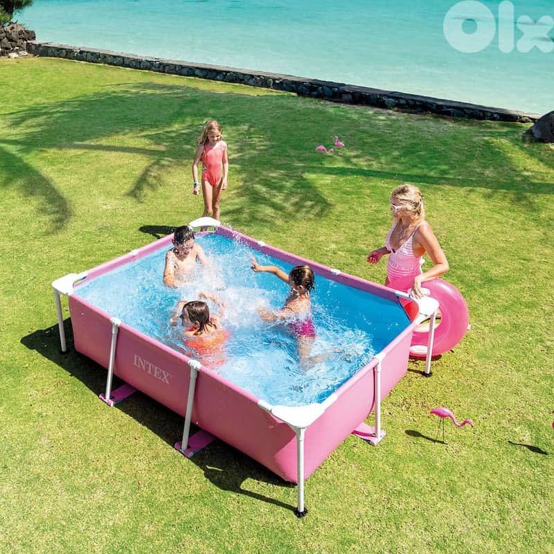 Intex Pink Rectangular Frame Above Ground Pool 220x150x60 CM-حوض سباحة 1