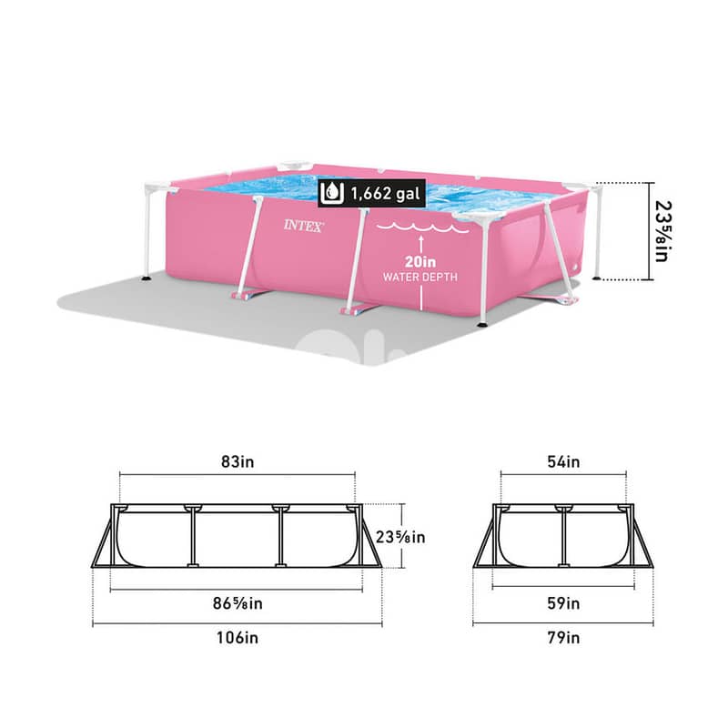 Intex Pink Rectangular Frame Above Ground Pool 220x150x60 CM-حوض سباحة 2