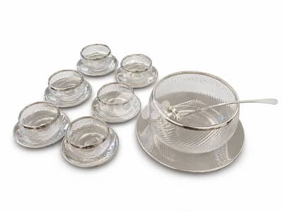 Elegant Fruit Salad Serving Set – Glass Bowls with Silver Rim