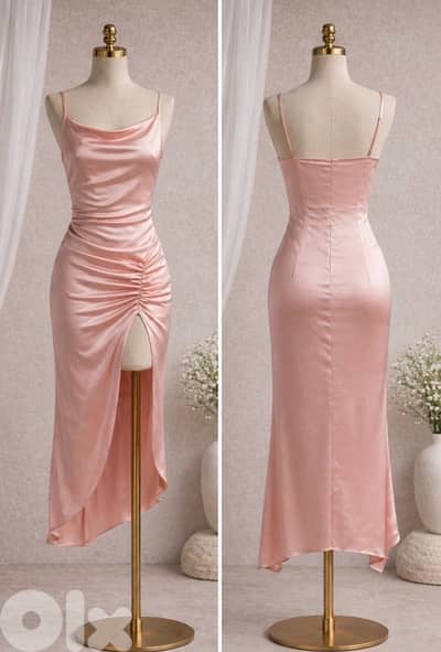 Blush Pink Satin Midi Dress – Key Couture- Size (S/M)