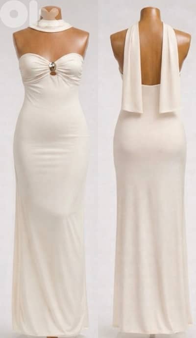 Off-White Cotton Strapless Dress- Size (S/M)