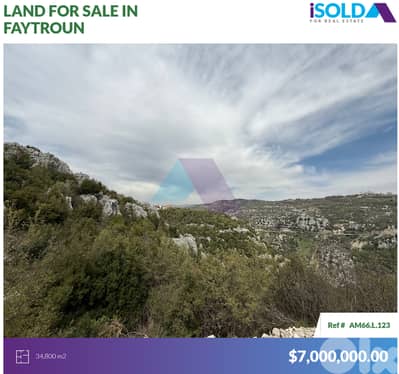 34800m2 land+mountain view 4sale in Faytroun - أرض للبيع في فيطرون