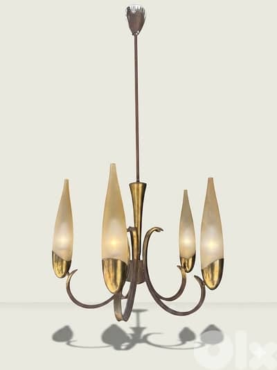 Mid-Century Modern Italian Brass and Glass Chandelier from Stilnovo