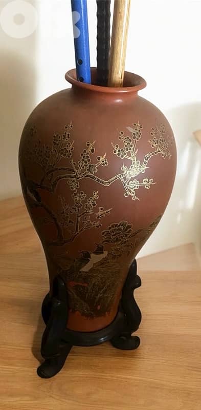 long chinese 1960 antique 3 vases 1
