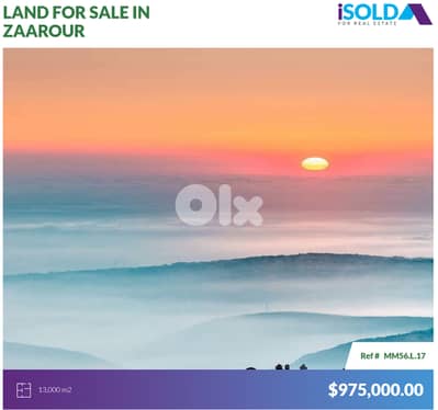 13000 m2 Prime land+ view for sale in Zaarour - أرض للبيع في الزعرور