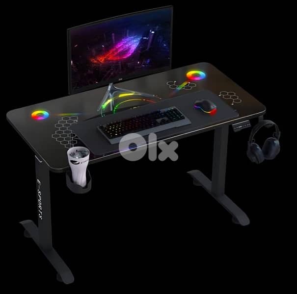140cm rgb glass top adjustable height gaming desk 1