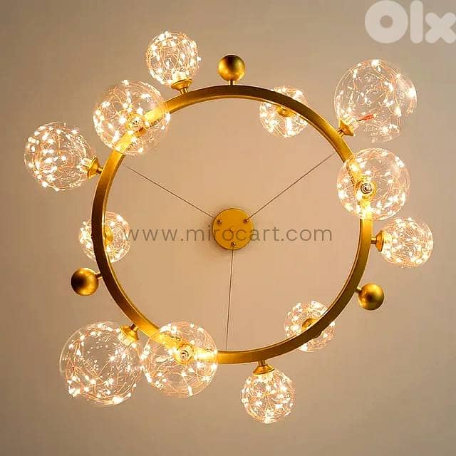 12-Globe LED Ring Chandelier — Gold Glass Pendant Light 1