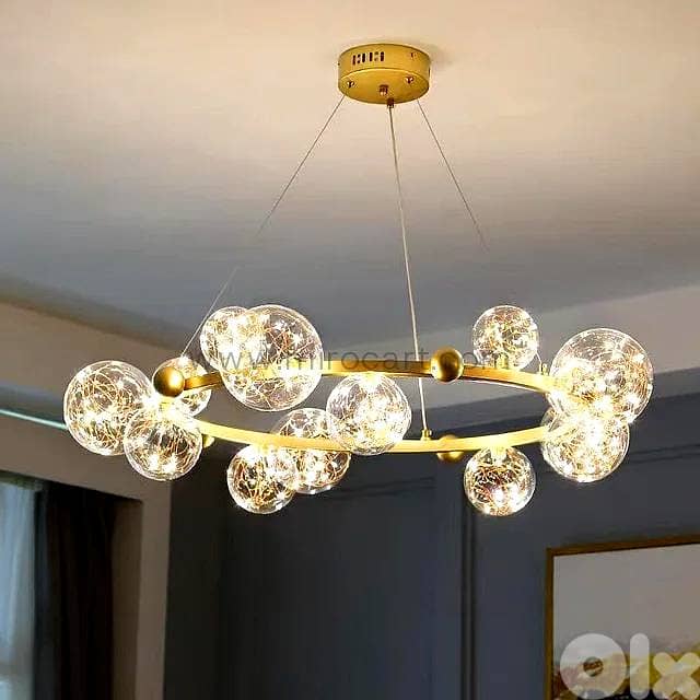 12-Globe LED Ring Chandelier — Gold Glass Pendant Light 2