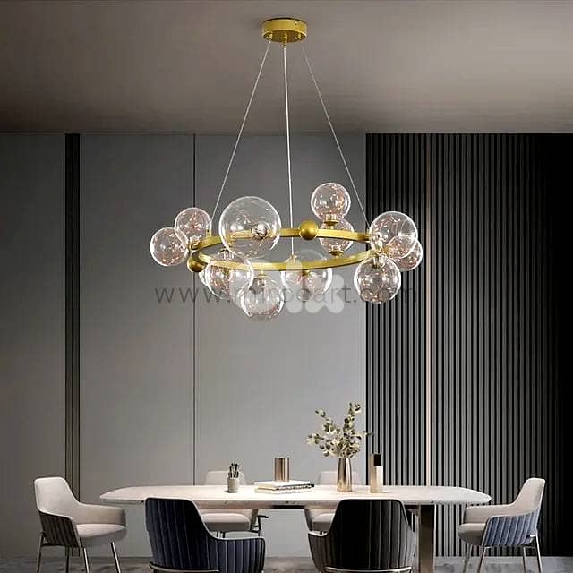 12-Globe LED Ring Chandelier — Gold Glass Pendant Light 3