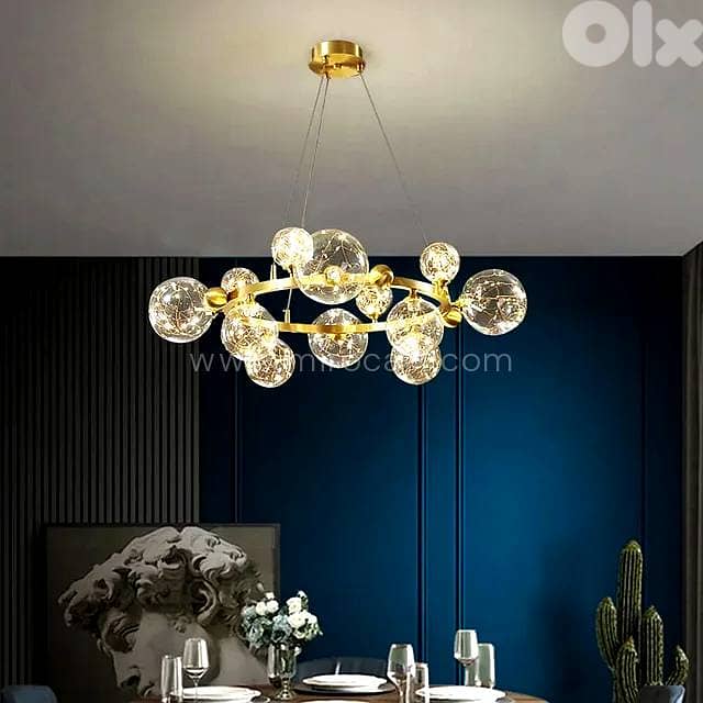12-Globe LED Ring Chandelier — Gold Glass Pendant Light 4