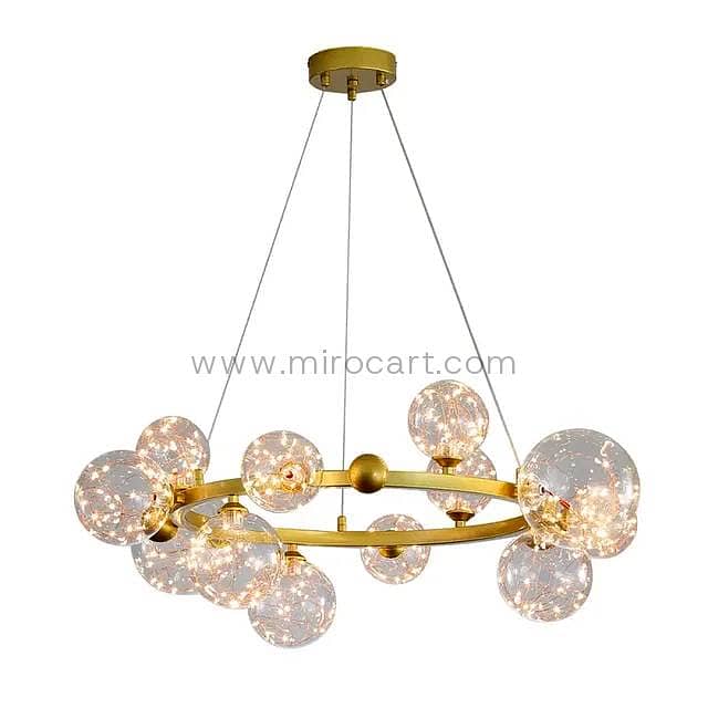 12-Globe LED Ring Chandelier — Gold Glass Pendant Light 11