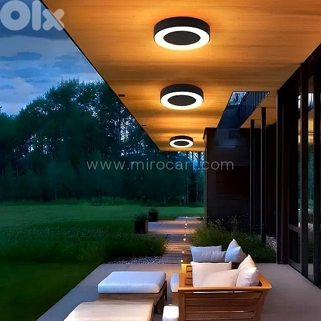 Round LED Outdoor Ceiling Light — Matte Black 1