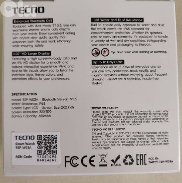 Tecno watch 3 Active 3