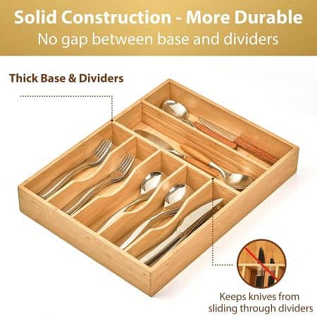 Wooden Kitchen Drawer Organizer 7 Slots Total 43.18 x 33.02 x 6.35 cm 1